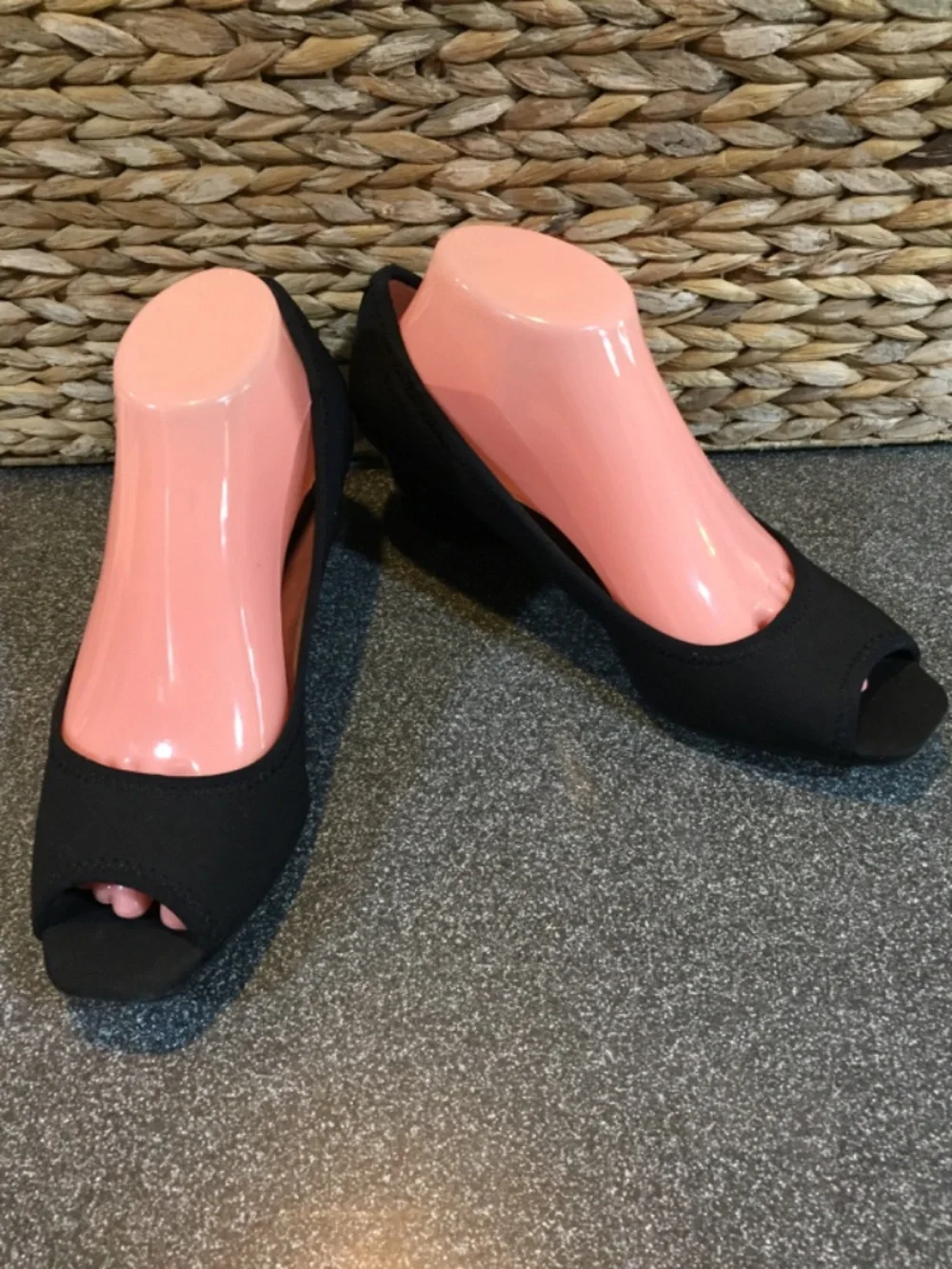Anne Klein Sport Black Peep-Toe Wedge Heels